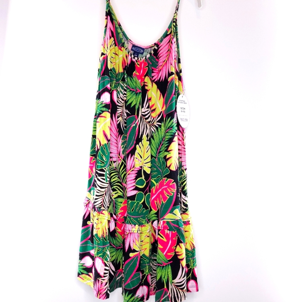 Resort Flirty Bright Bold Dress By Scoop Palm Leaf Pool Beach